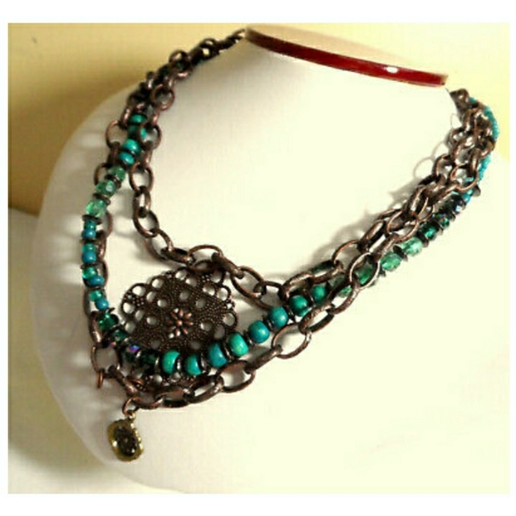 BOOT BARN Western Beaded Medallion Necklace Turquo - Picture 4 of 5